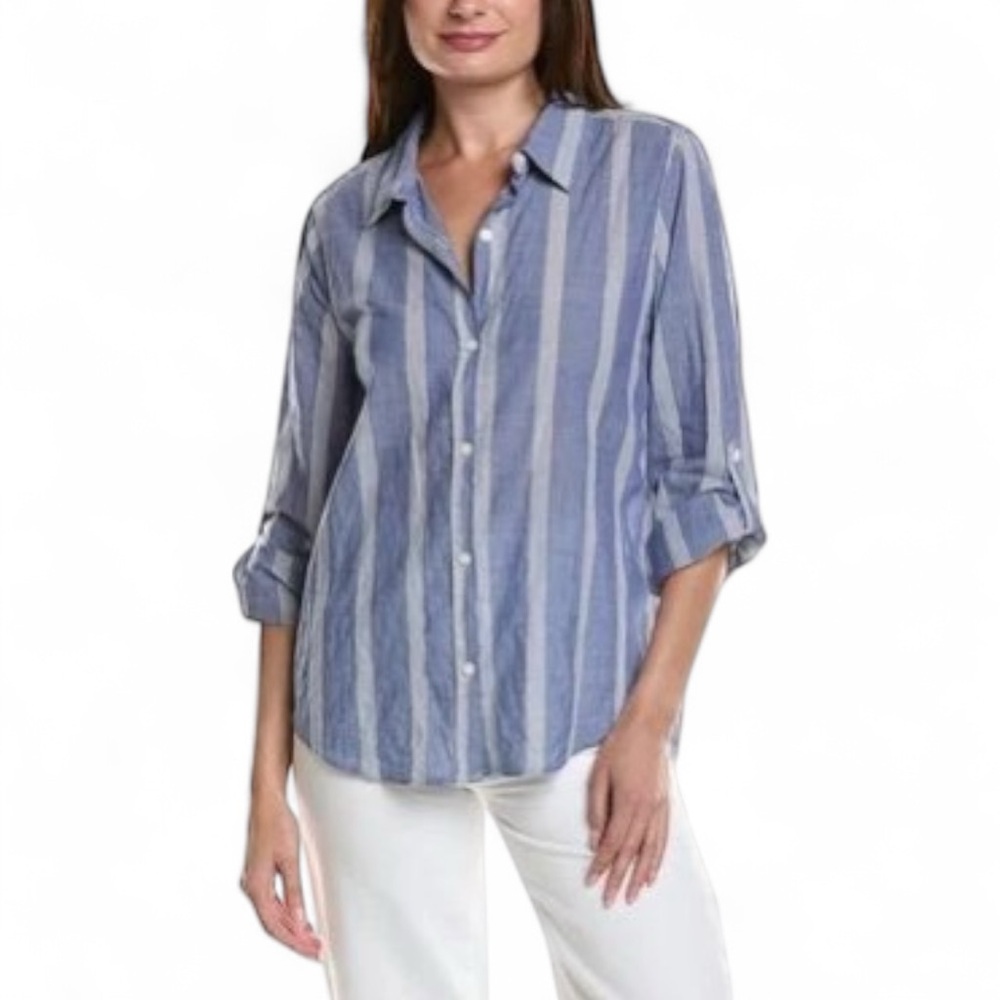 Lola River Blue White Striped Cotton Button Down Shirt Women’s Medium